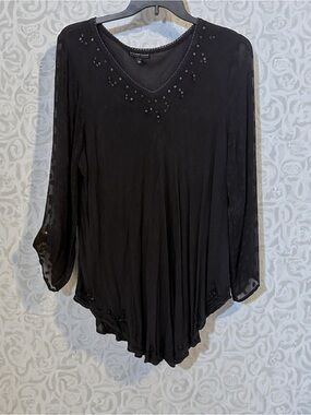 Greater Good Black Beaded V-Neck Tunic